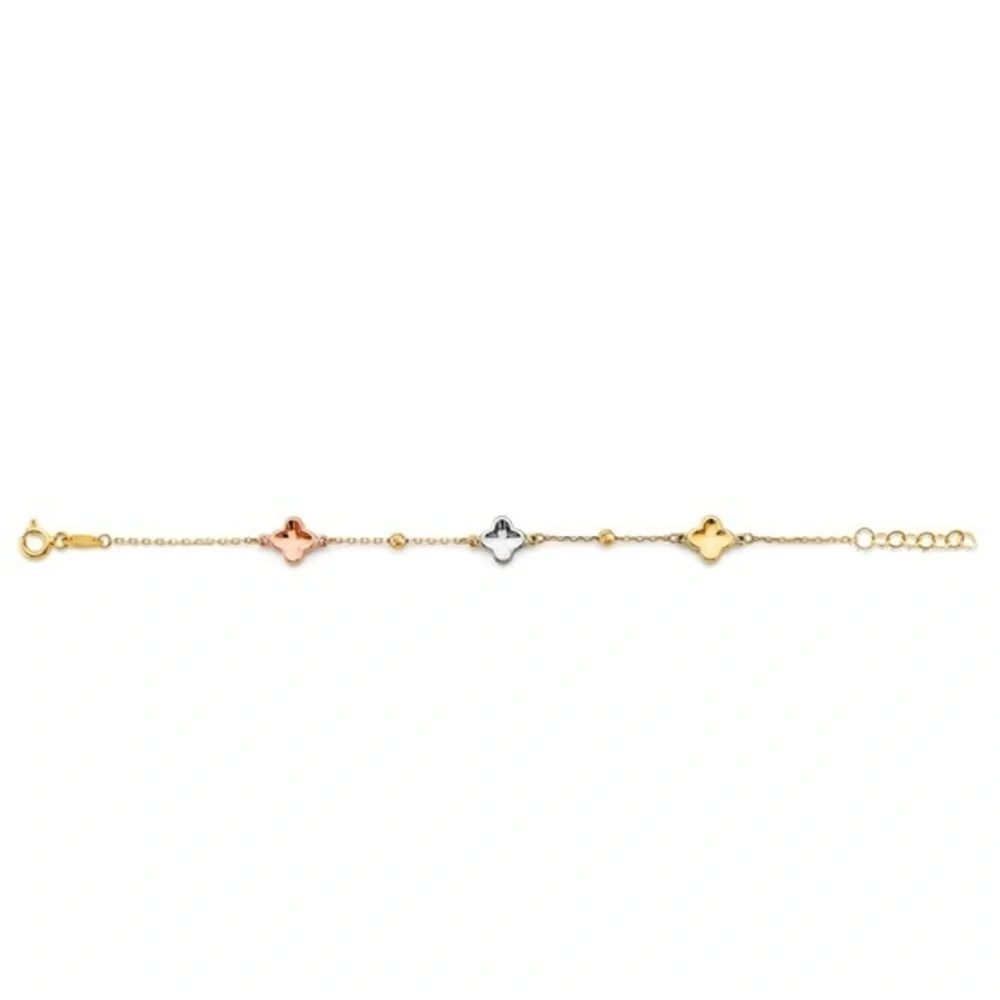KIDS GIRLS 14K 3 COLOR GOLD FLOWER BALL Bracelet 5